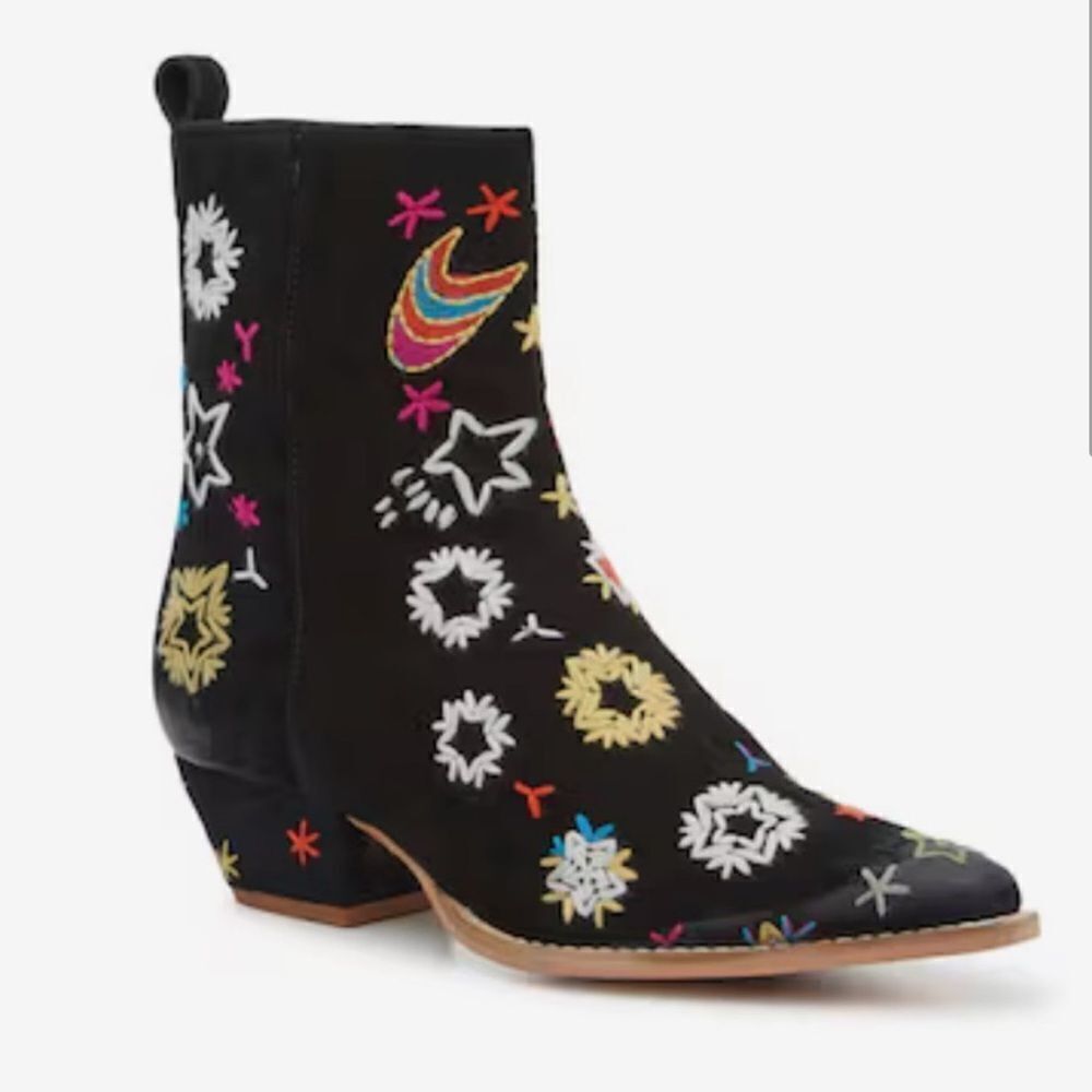Free People Bowers Suede Embroidered Western Boots in Black‎ Size 6.5 (37) NWOB - Picture 3 of 16